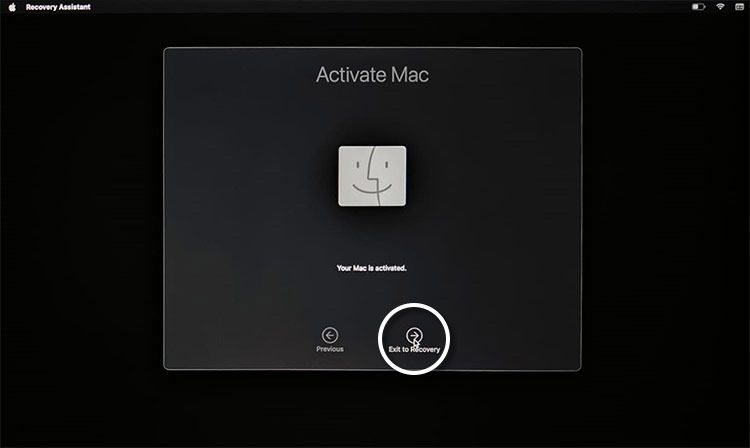 Once your Mac is Activated Click on Exit to Recovery