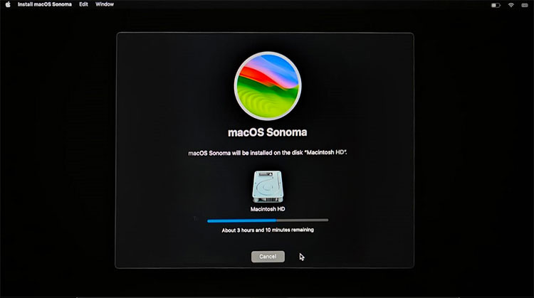 macOS Reinstallation Progress Screen