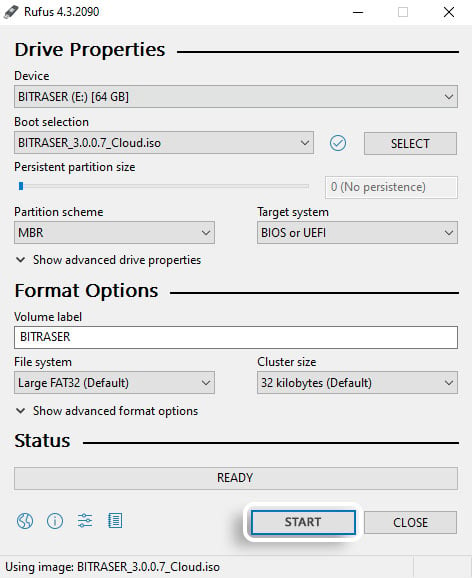 Create Bootable BitRaser Drive Eraser USB Using Rufus