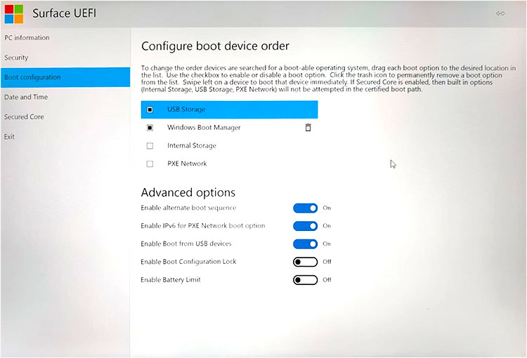 Drag Boot from USB to top and Enable Boot from USB