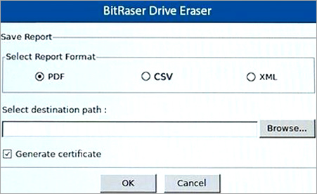 BitRaser Drive Eraser Save Erasure Report Screen
