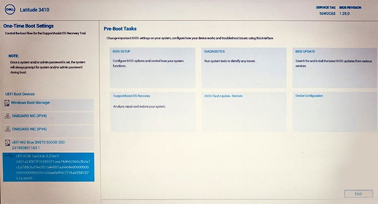 Dell Latitude Boot Menu With BitRaser Bootable USB Highlighted