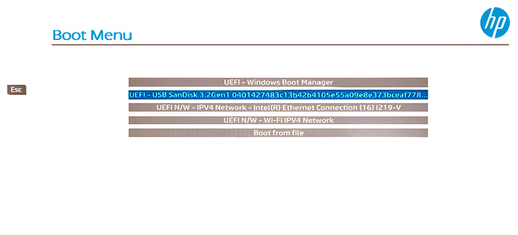 HP EliteBook UEFI Boot Menu