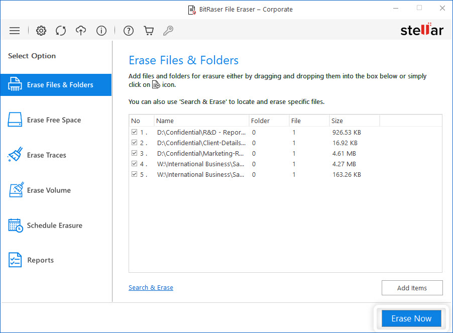Select & Erase Files BitRaser File Eraser Corporate (Windows)
