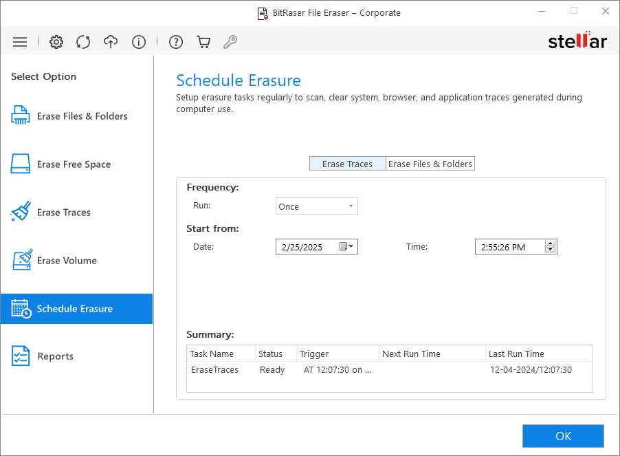 Schedule Traces for Erasure – BitRaser File Eraser Corporate