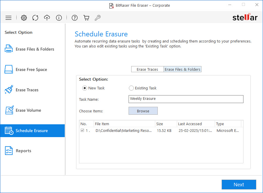Schedule File Folder Erasure – BitRaser File Eraser Corporate