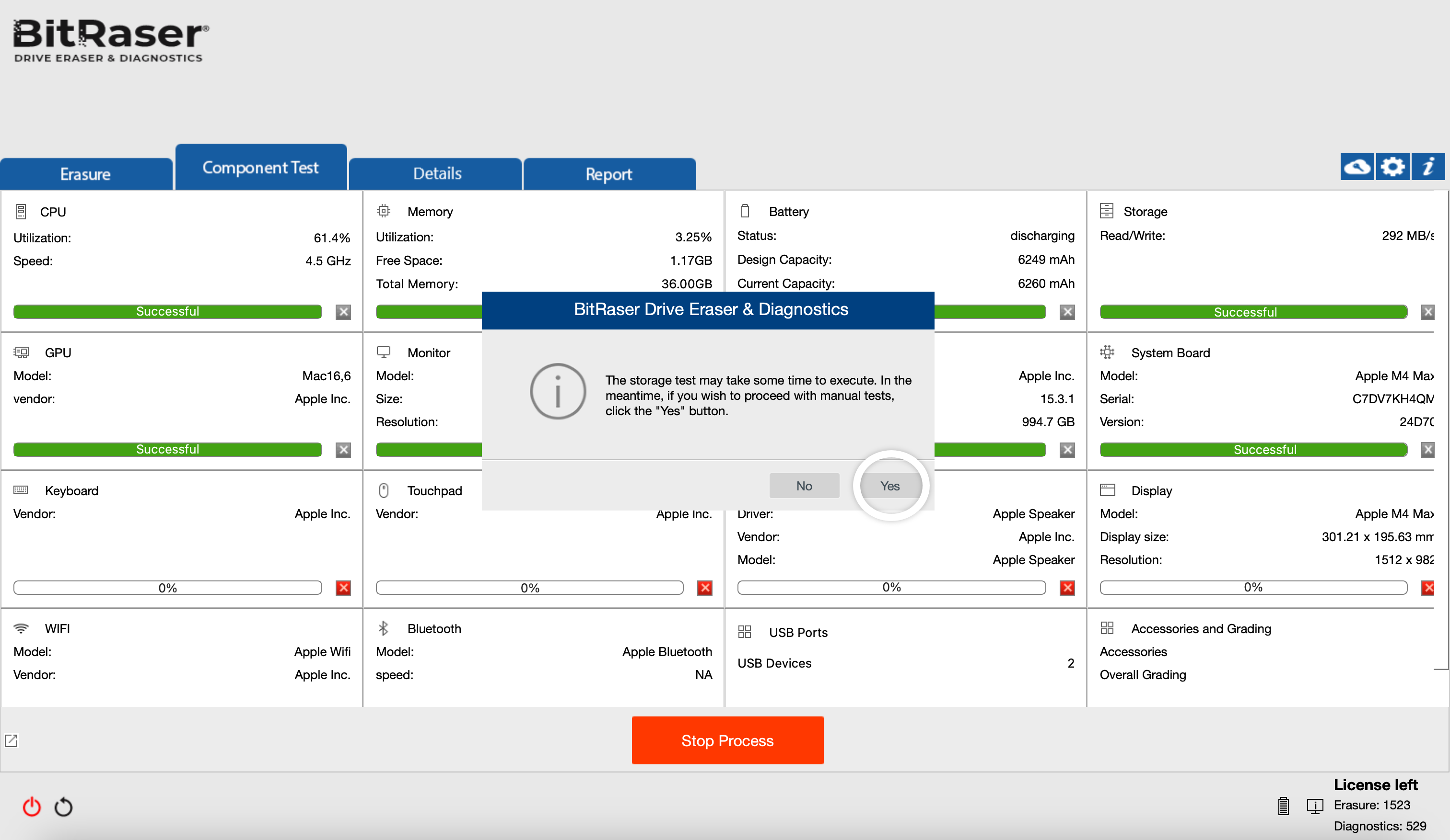 Prompt to Start Manual Test BitRaser Mac Diagnostics