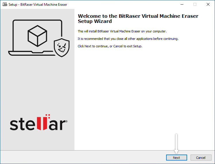 BitRaser Virtual Machine Eraser Setup Wizard Screen