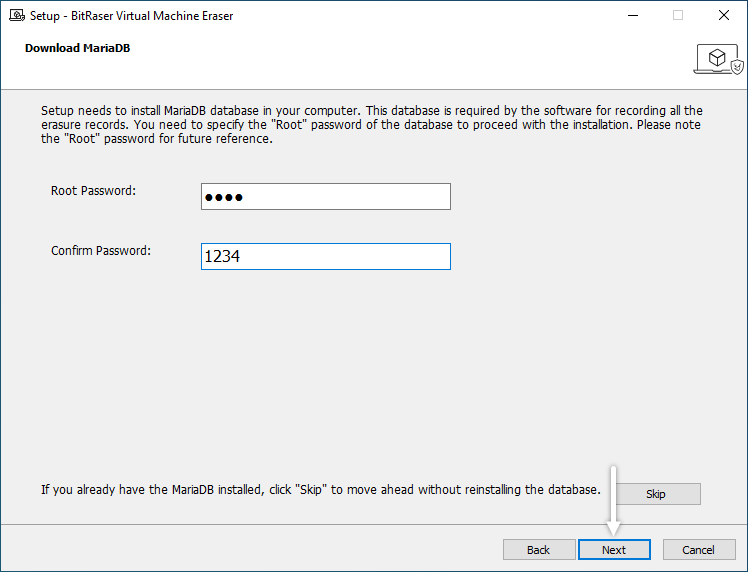 Select Root Password Screen BitRaser Virtual Machine Eraser