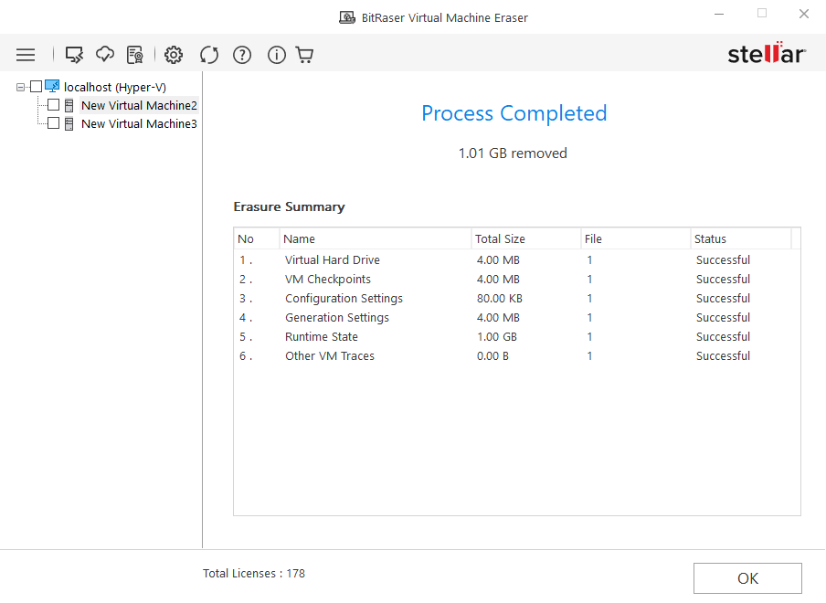 Virtual Machine Erasure Process Completed BitRaser