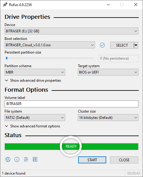 BitRaser Bootable USB created using Rufus