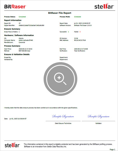 BitRaser File Eraser for Linux Files and Folders Erasure Report