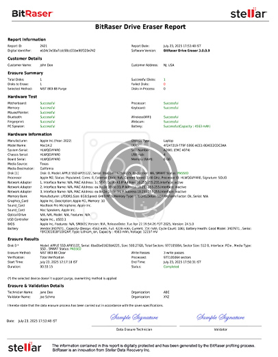 M2 Erasure Report BitRaser Drive Eraser & Diagnostics Mac