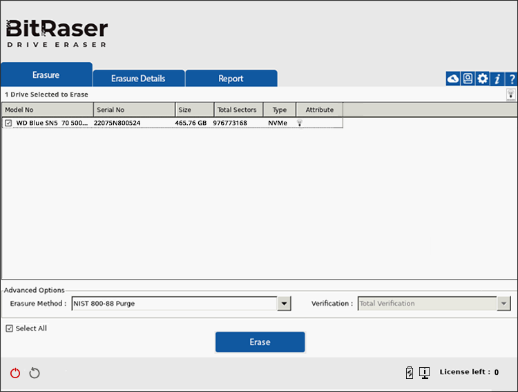 BitRaser Drive Eraser Main UI - Autopilot Detection