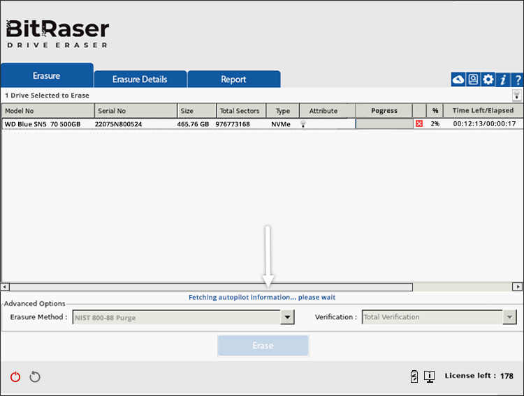 Fetching Autopilot Information BitRaser Drive Eraser
