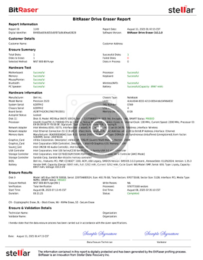 BitRaser Drive Eraser Report with Autopilot Status displayed