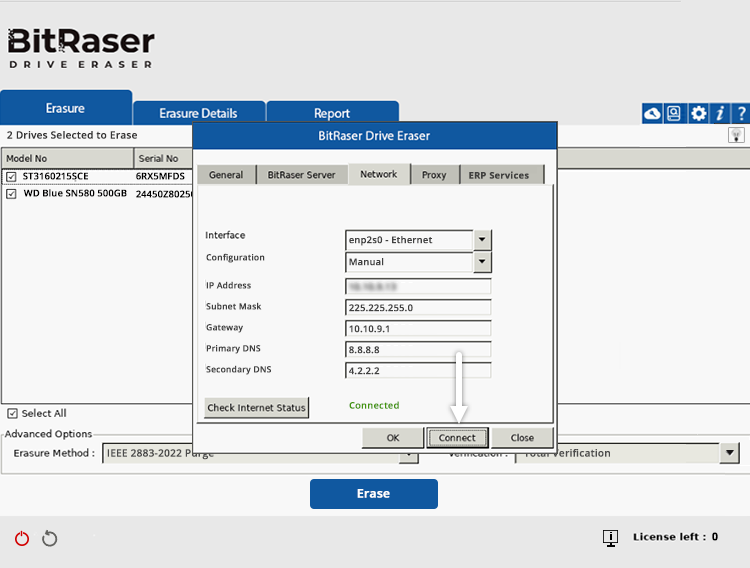 Ethernet Network Tab BitRaser Drive Eraser