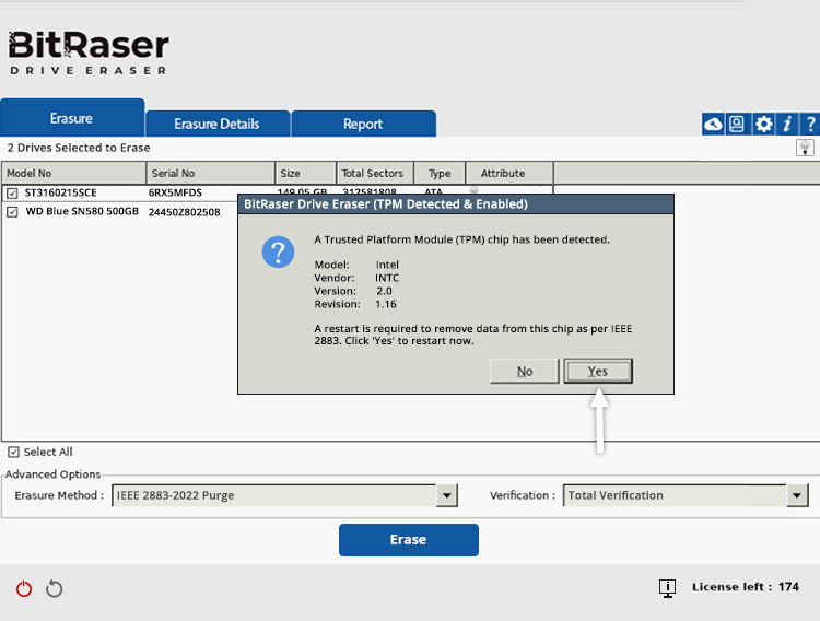 TPM Chip Detected & Enabled BitRaser Drive Eraser