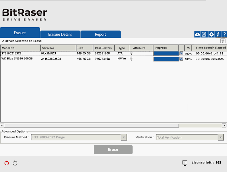 IEEE 2883:2022 Erasure Completed BitRaser Drive Eraser