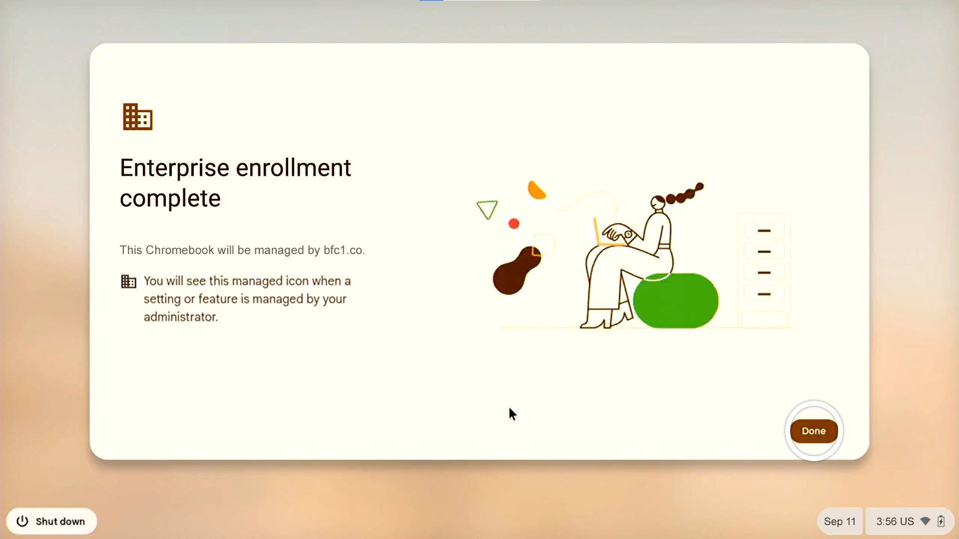 Enterprise Enrollment Complete Screen Chromebook 