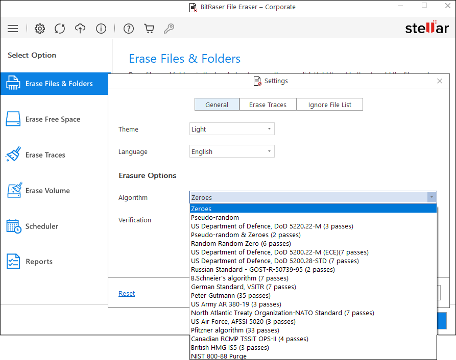 BitRaser File Eraser Algorithm Screeen