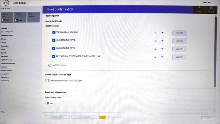 BIOS Setup Menu Dell Latitude 3410