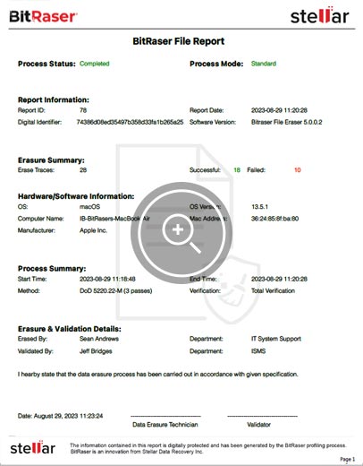 Erasing Traces BitRaser File Eraser Corporate Mac Report