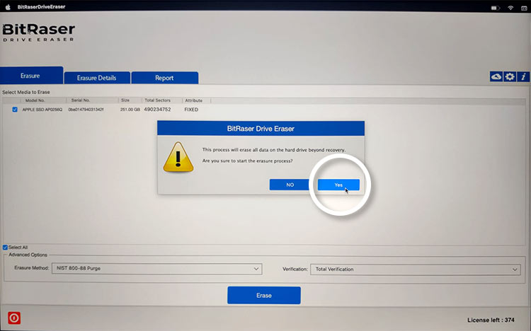 Click Yes To Erase Mac Device