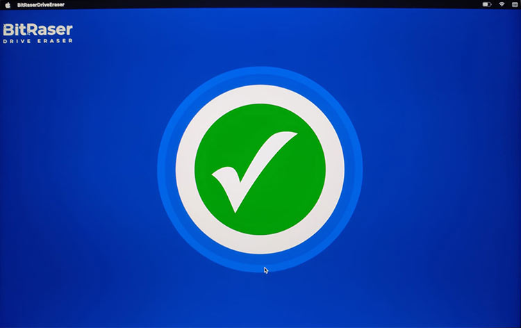 BitRaser Drive Eraser Screensaver with Green Tick Erasure Completion Screen