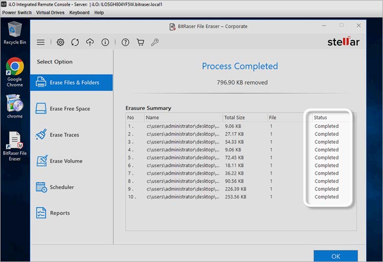 File Erasure Process  Completed HPE Server